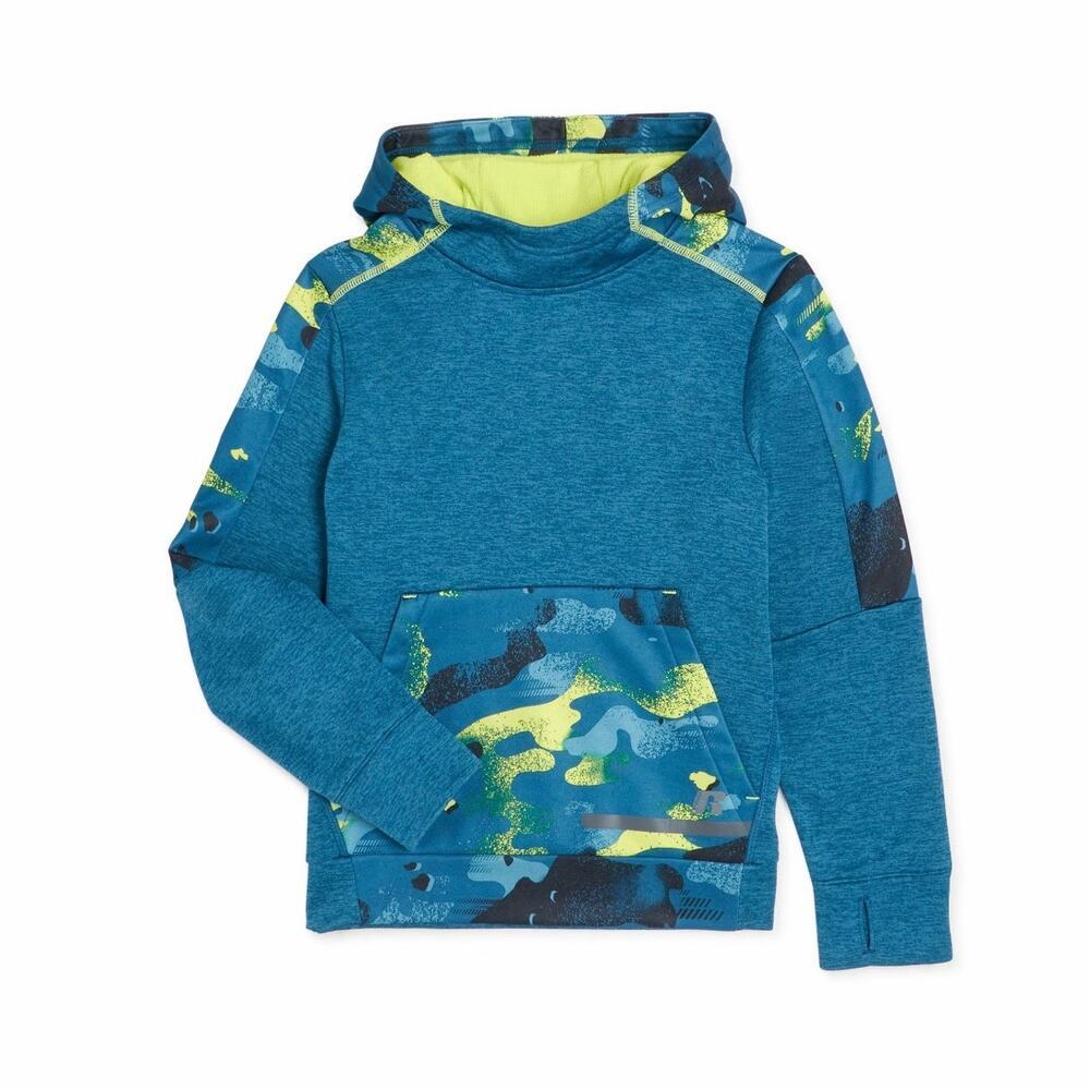 Russell Boys Tech Fleece‎ Teal Green Camouflage Hoodie Sweatshirt Size 18 xxl
